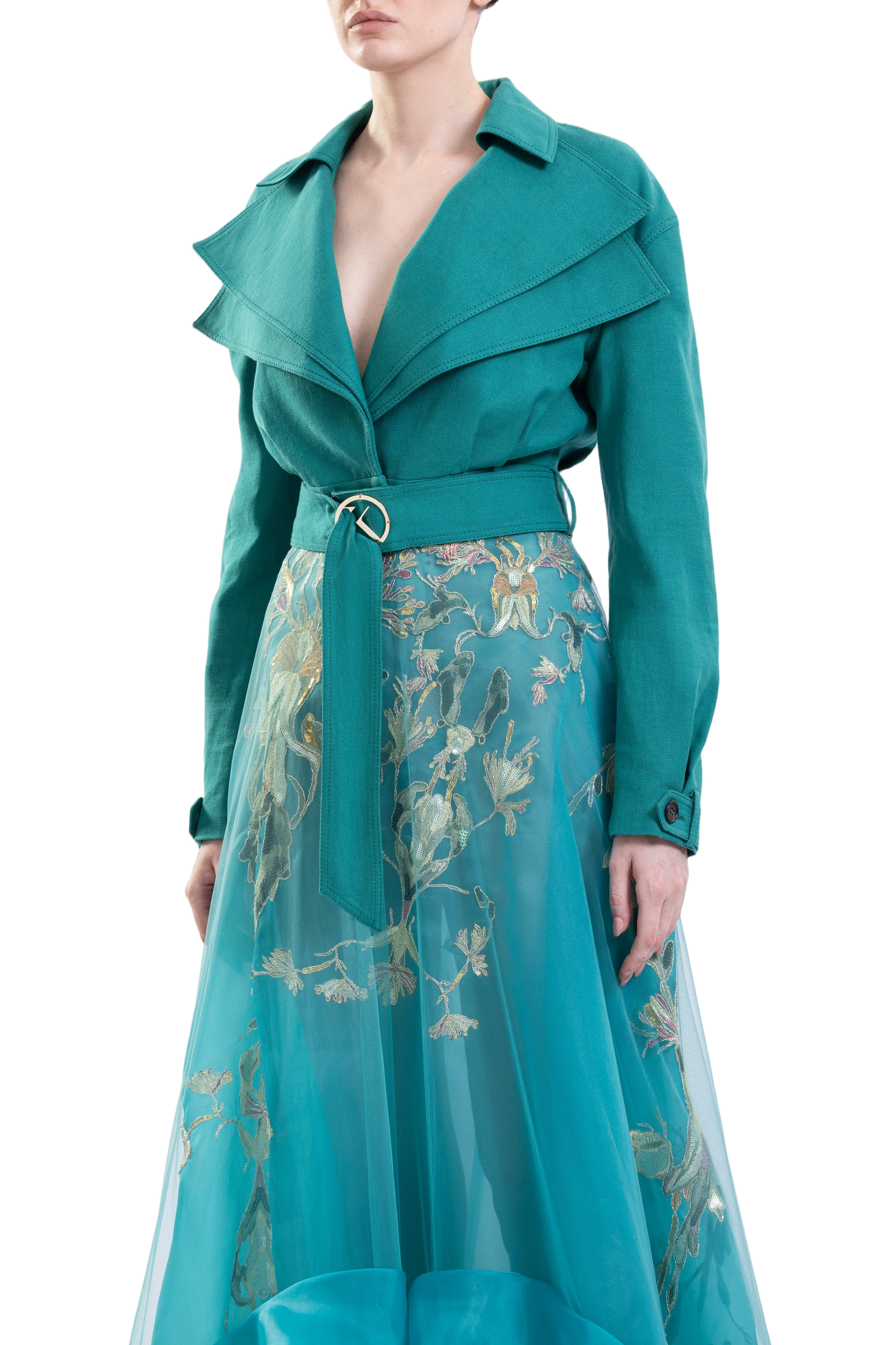Linen Jacket And Ruffled Dress