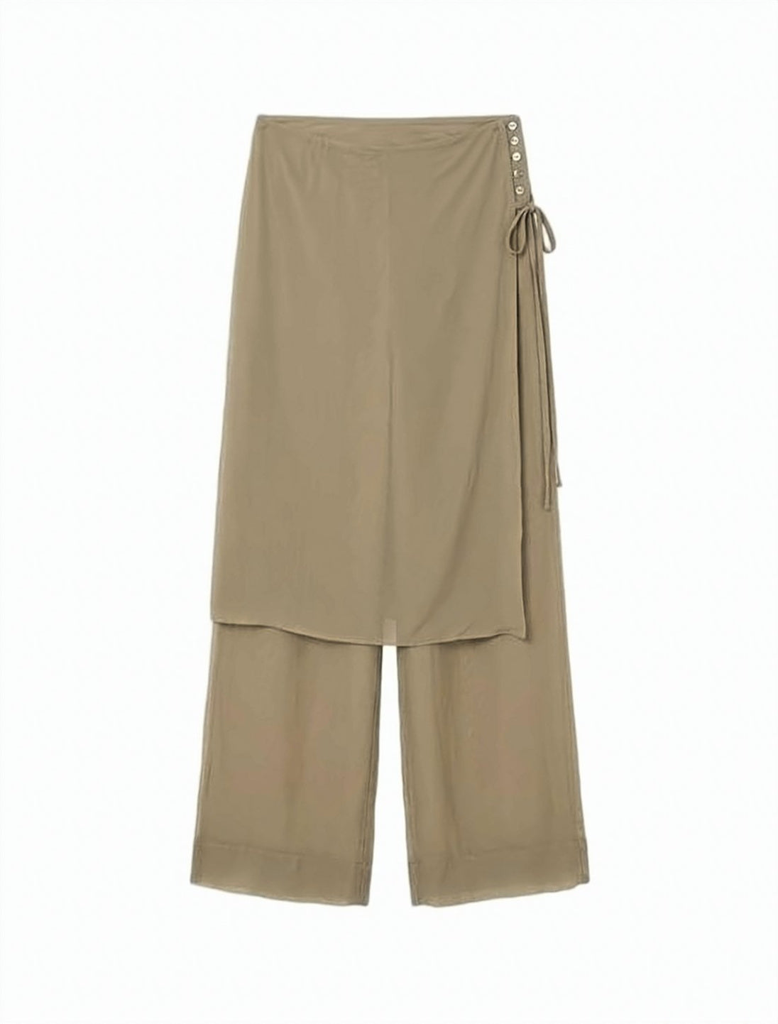 Silk Layered Wide-Leg Pants with Sheer Outer Panel