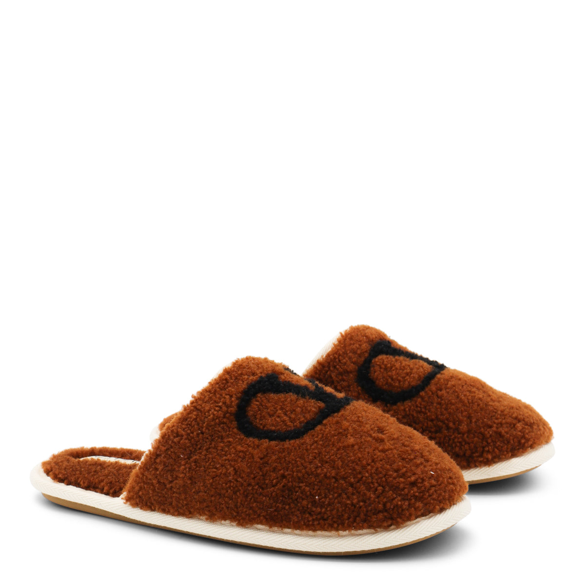 Brown Slip-On Flats With V Logo Detail