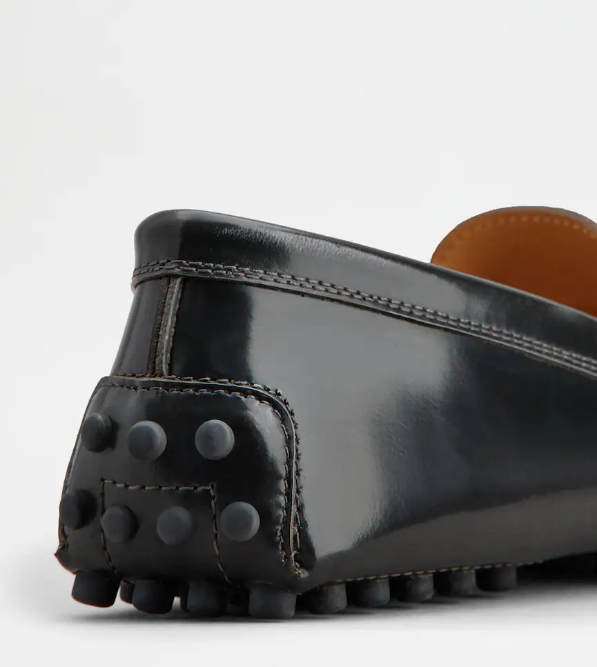 Polished Calfskin Moccasins With Metallic Bar Accent