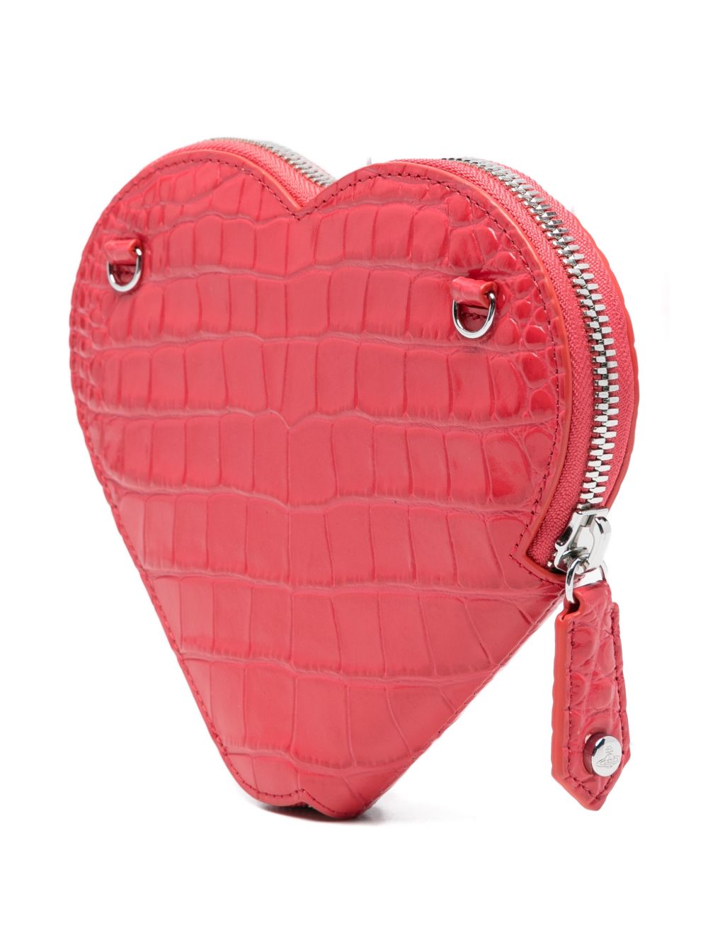Coral Croc-Effect Heart Crossbody Bag