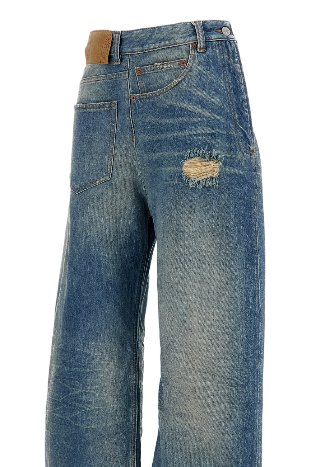Distressed Wide-Leg Jeans with Iconic Numeric Patch