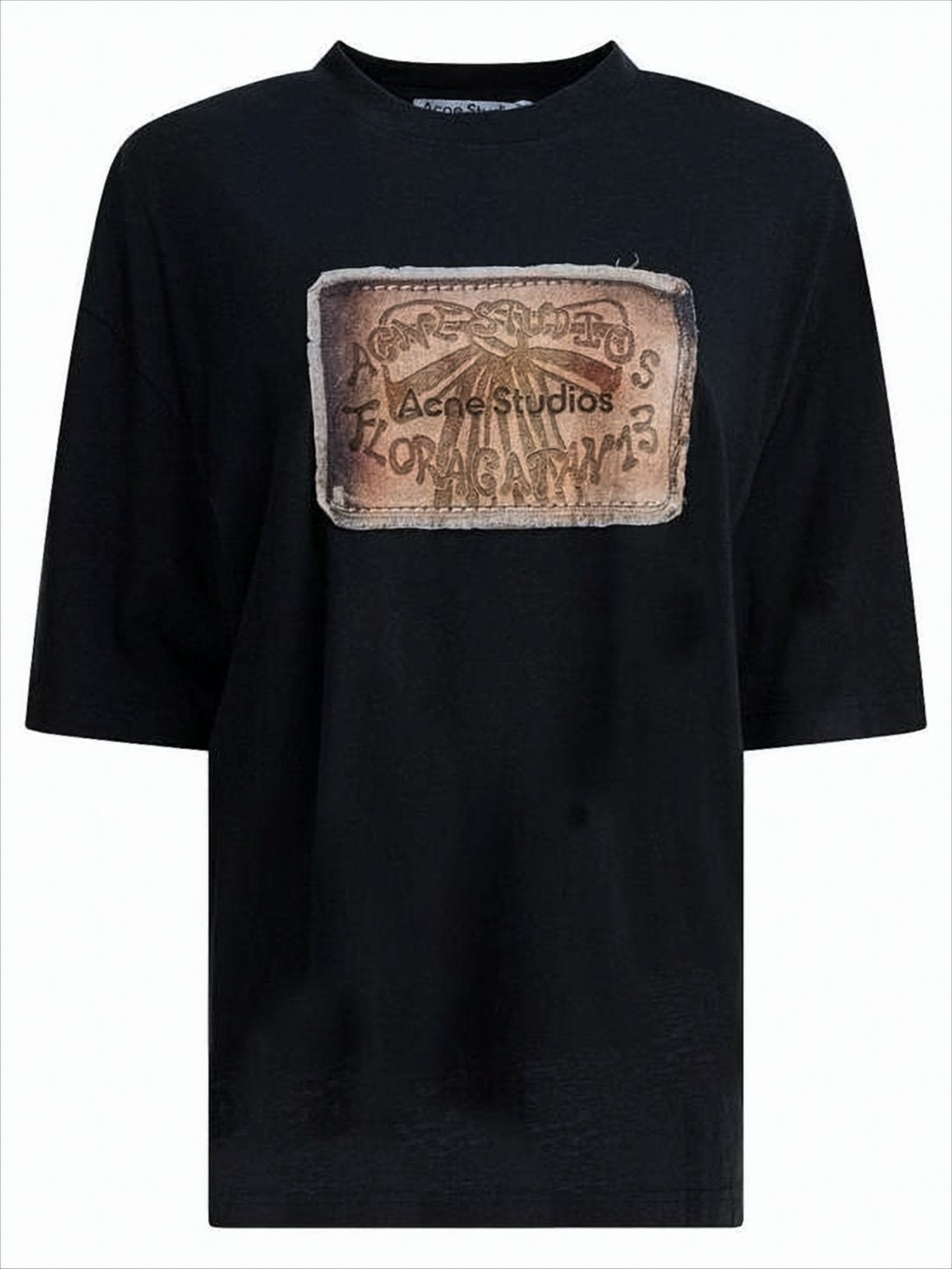 Vintage-Style Black T-Shirt with Distinctive Patch