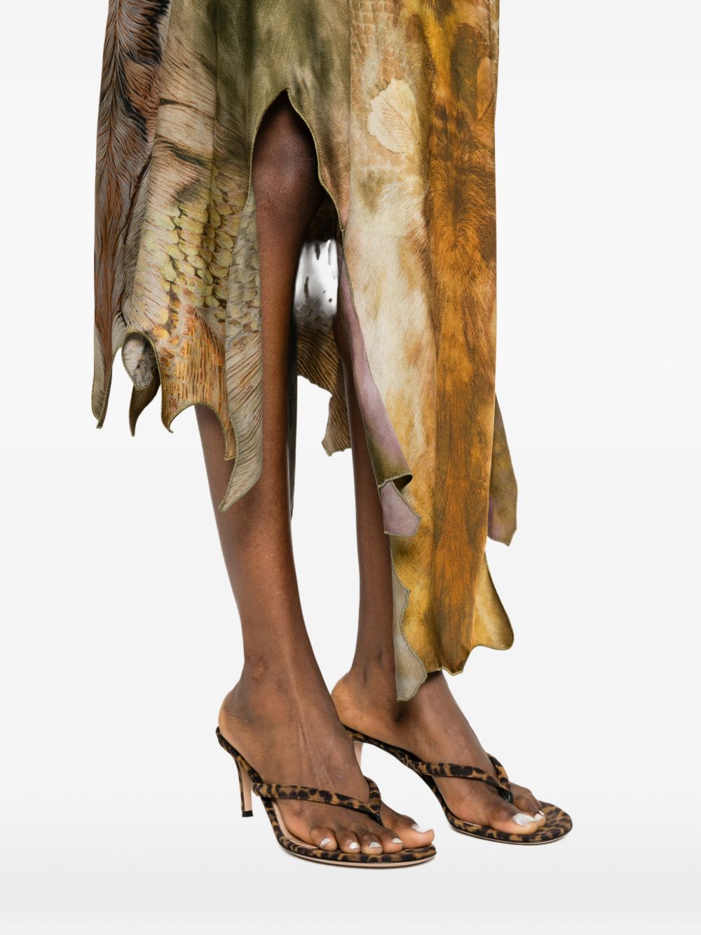 Asymmetrical Midi Skirt With Nature-Inspired Print