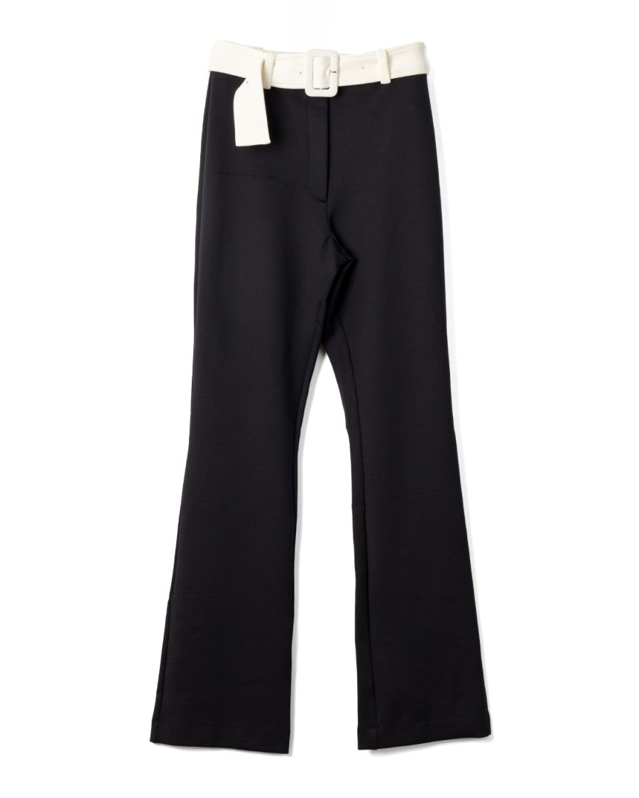 Fitted Black Flared Pants With Contrasting Belt