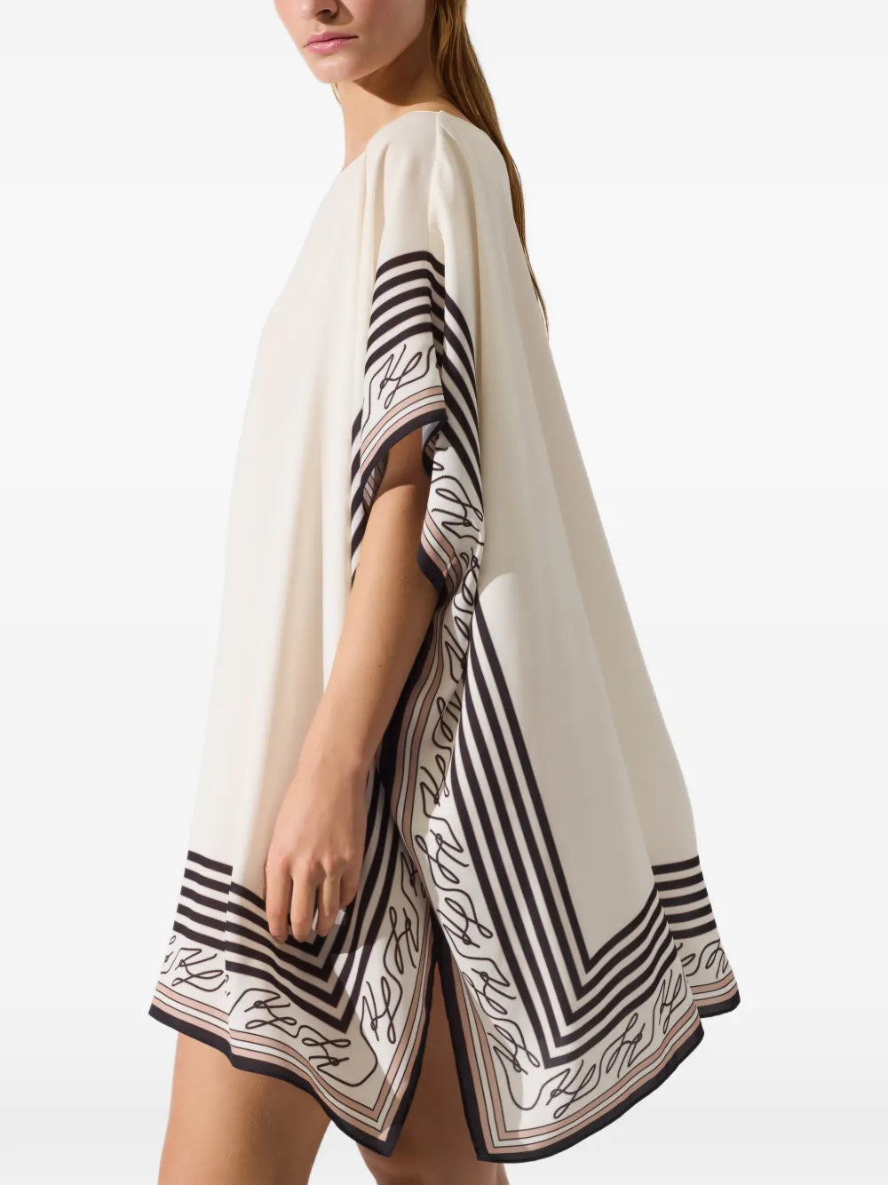 Cream Beach Cover-Up with Striped Borders