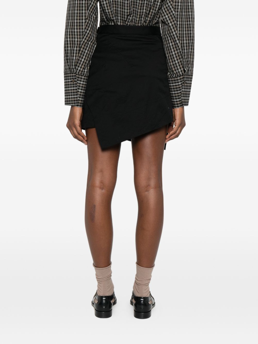 Asymmetrical Hem Black Mini Skirt With Fitted Waistband