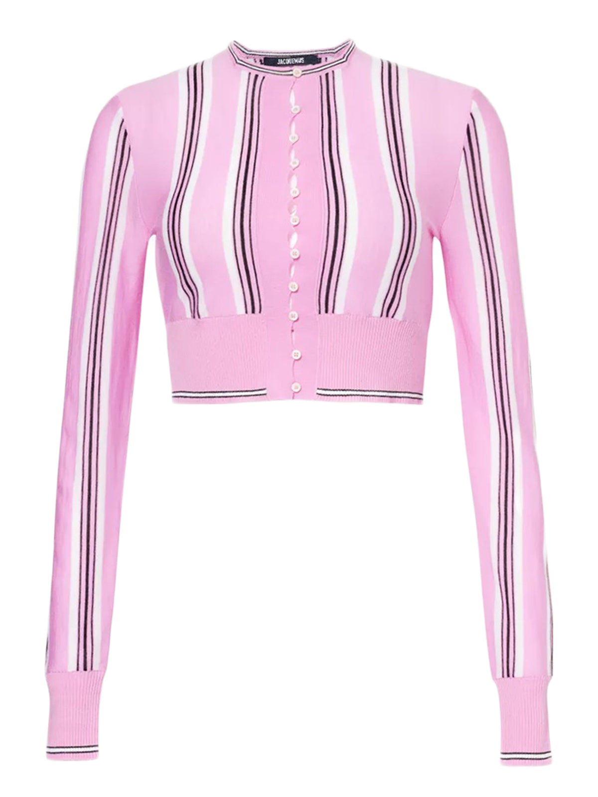 Cropped Vertical Stripe Cardigan with Button-Down Front