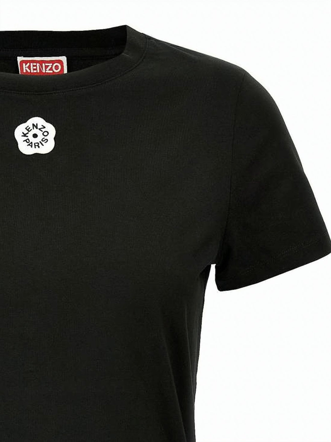 Black Short-Sleeved T-Shirt with Flower Emblem