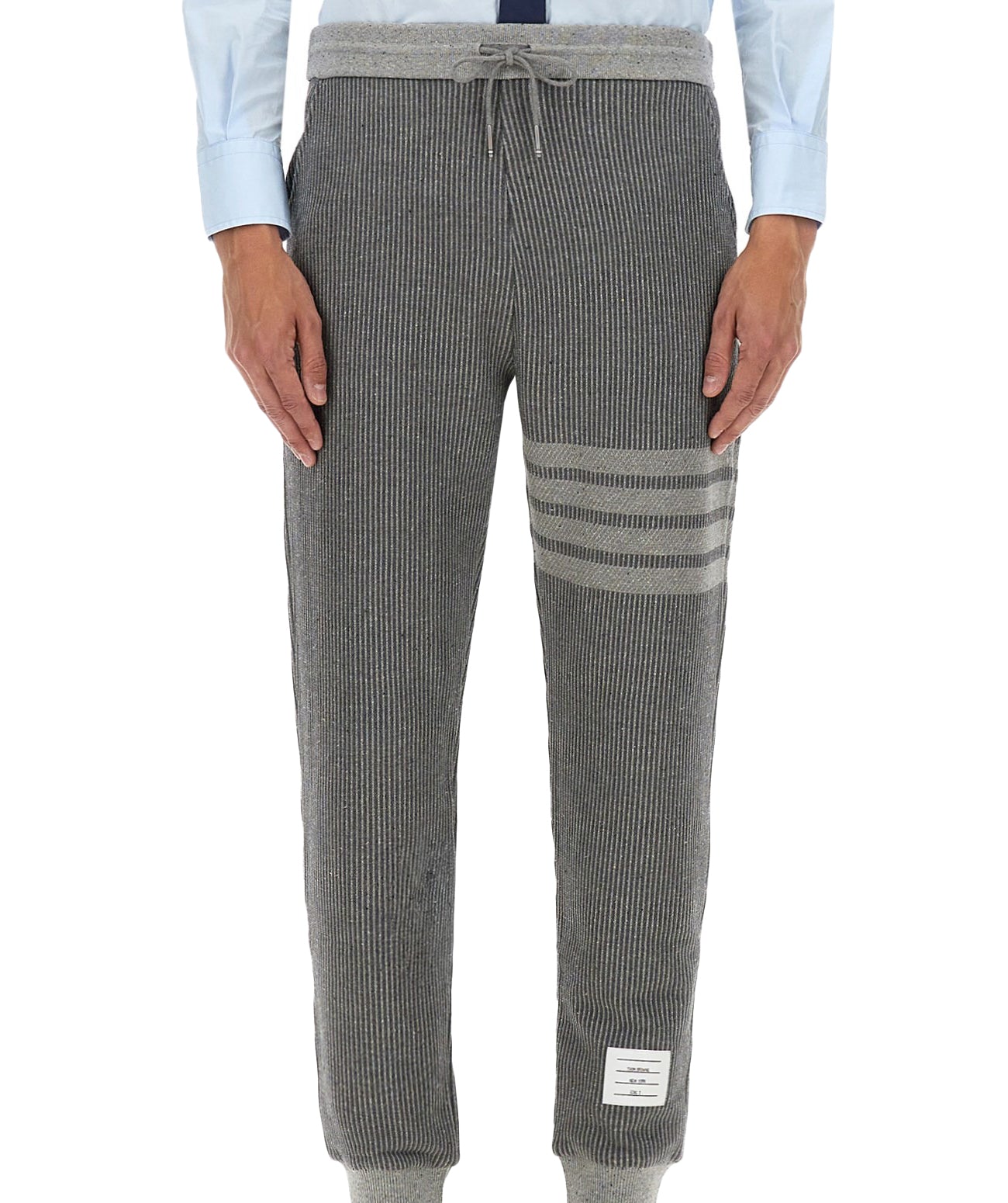 Textured Ribbed Jogger Pants with Distinctive Stripe