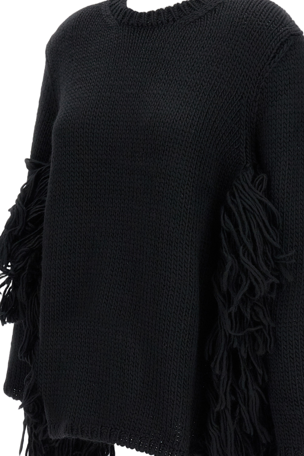 Wide Cable Knit Sweater With Fringed Detail