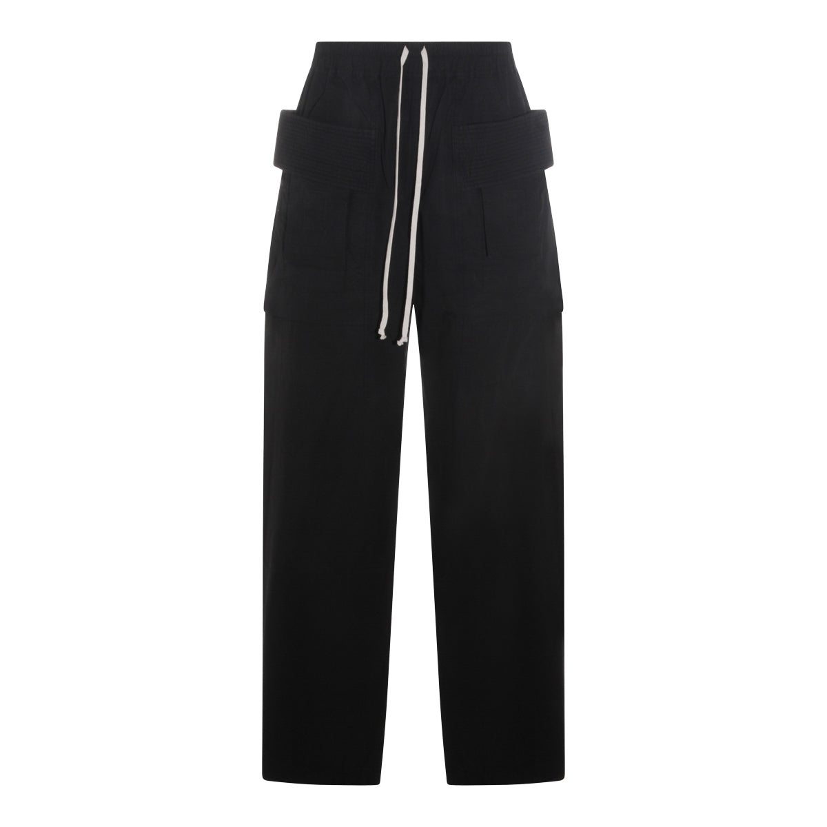 Black Cotton Creatch Wide Cargo Pants
