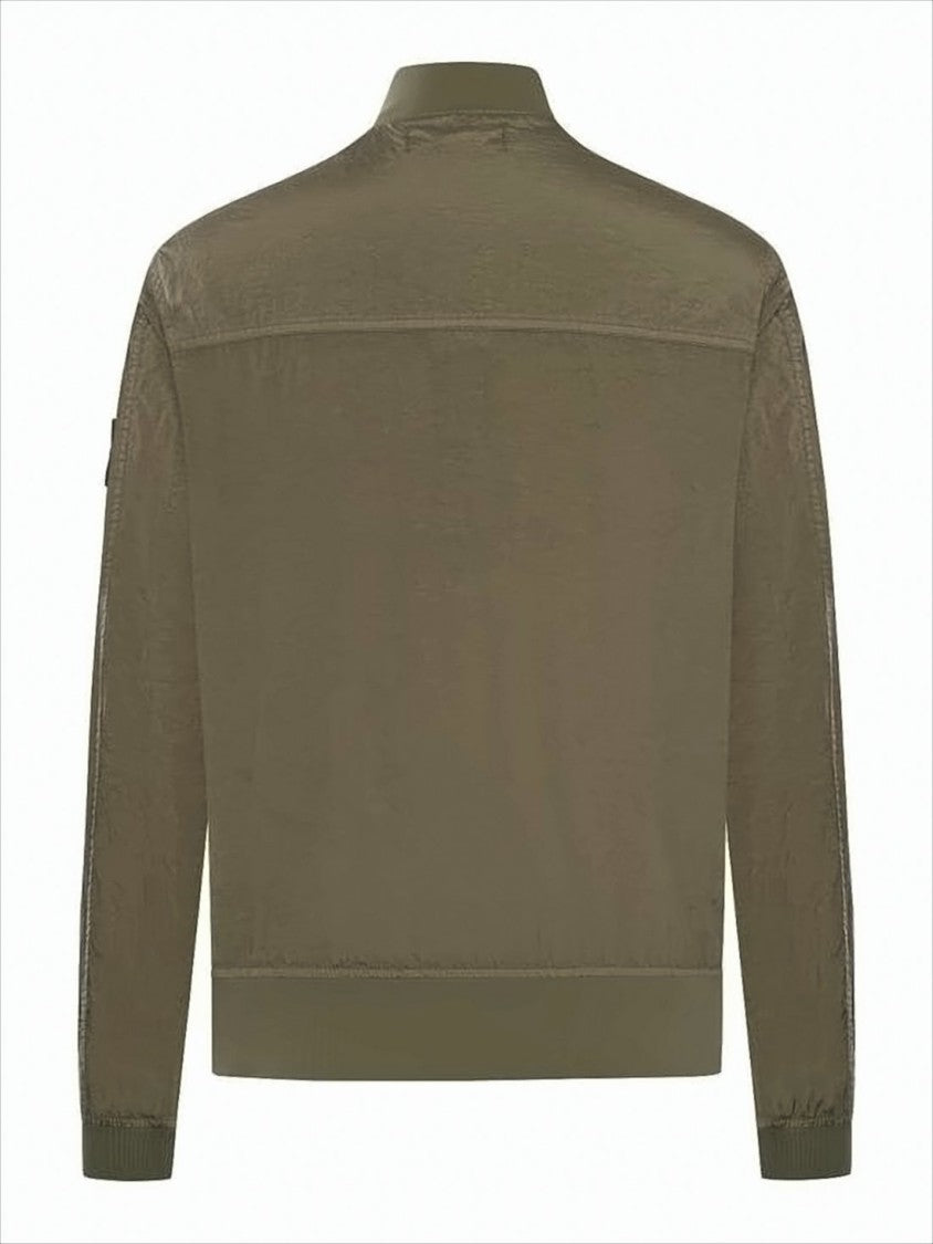 Minimalist Brown Bomber Jacket with Ribbed Cuffs