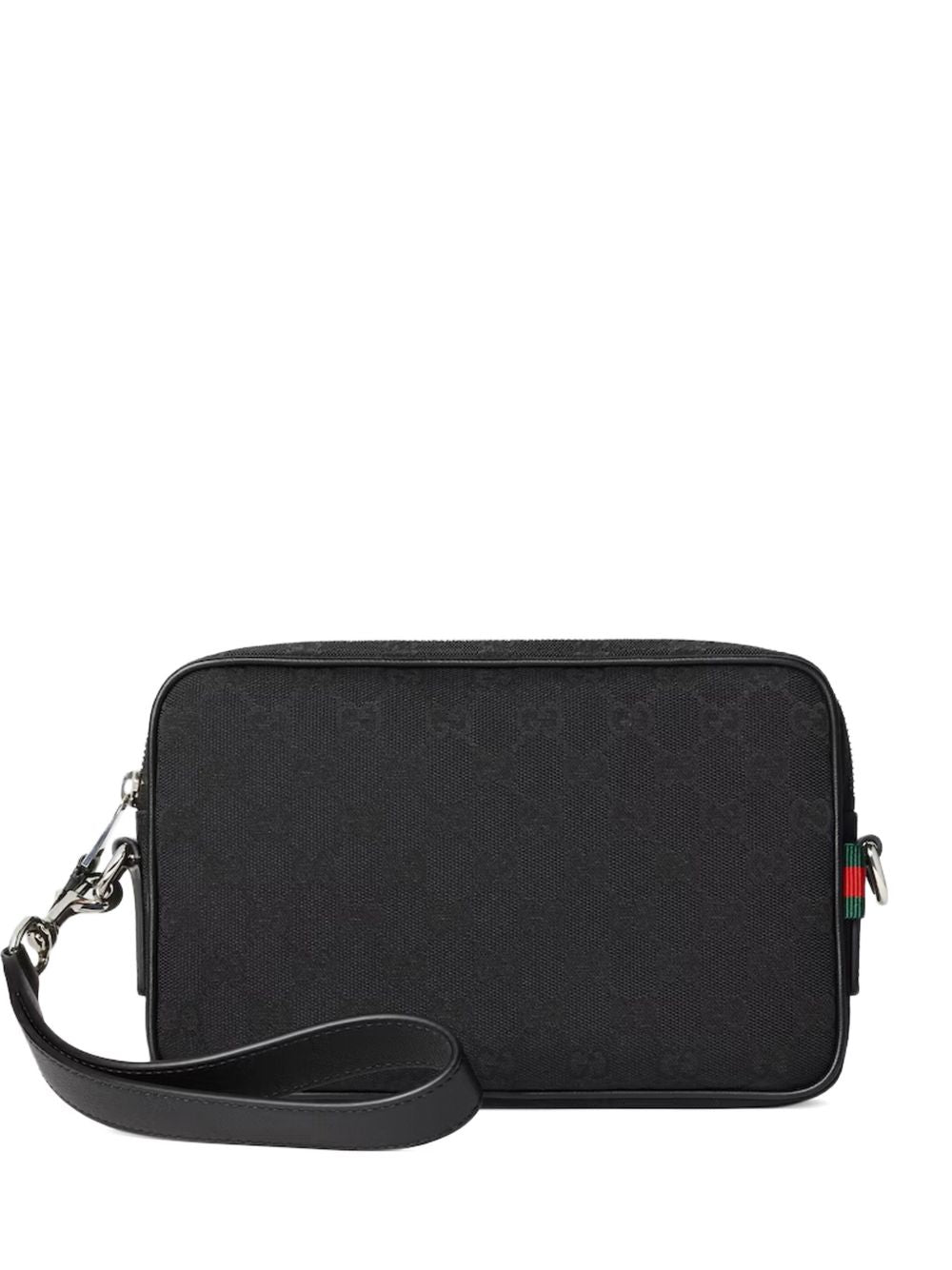 Rectangular Black Fabric Bag With Embossed Pattern