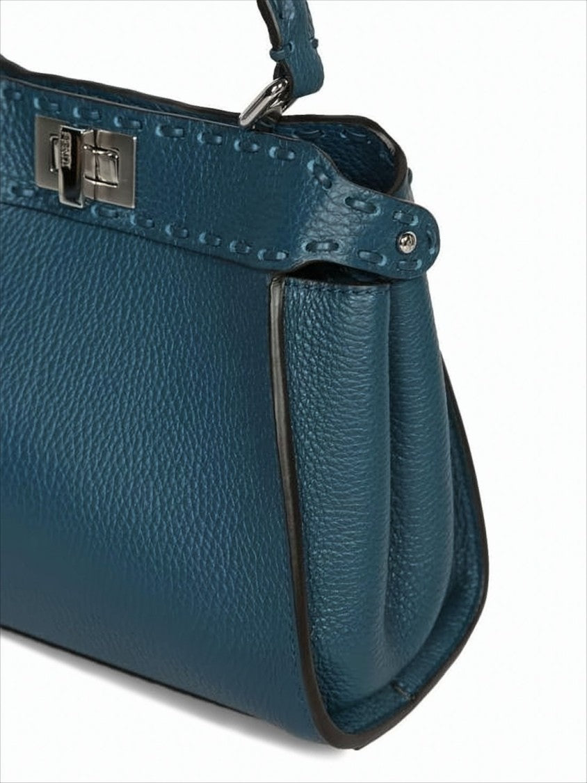 Structured Textured Blue Shoulder Bag