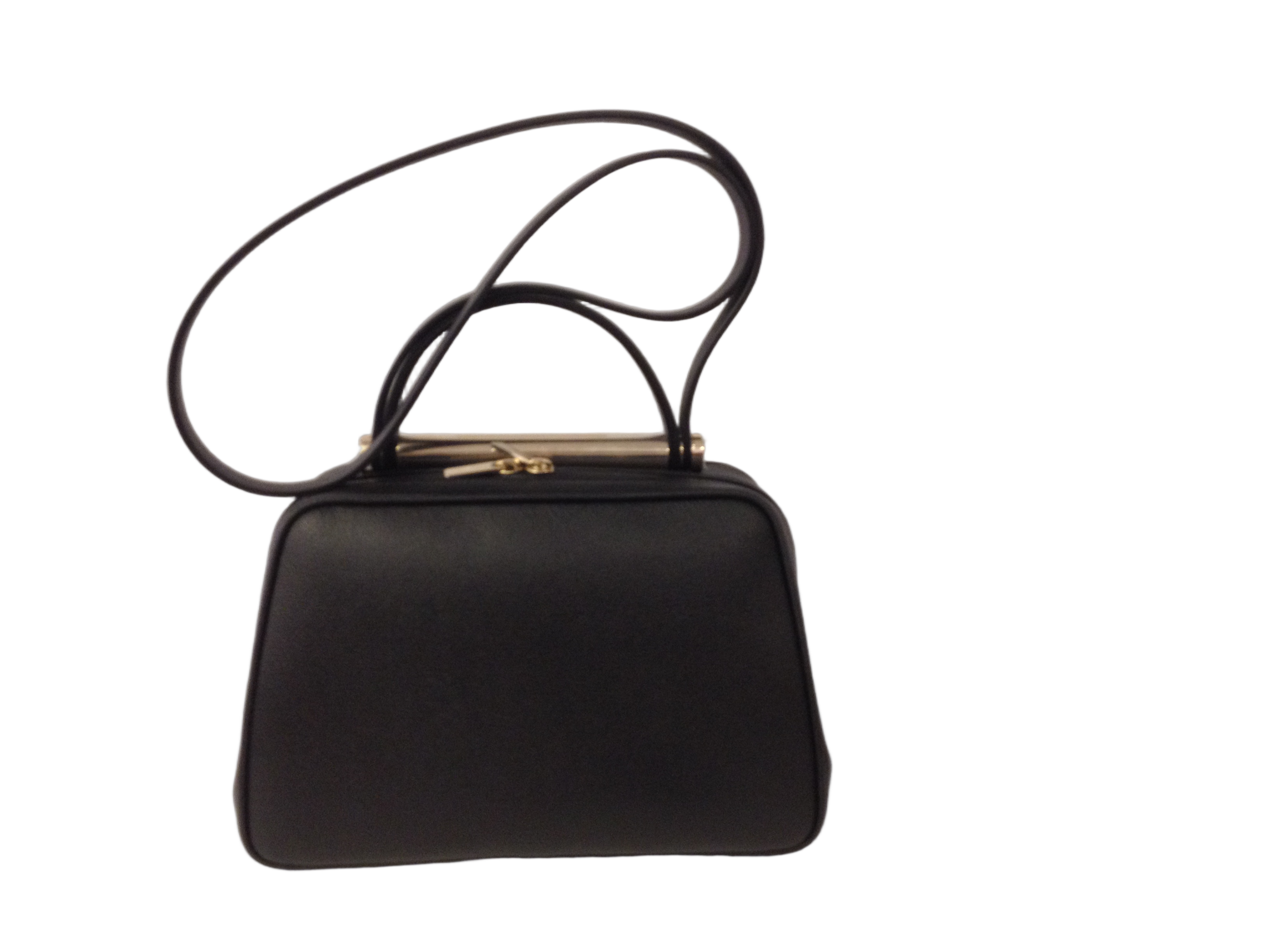 Trapezoidal Structured Leather Bag with Gold Accents