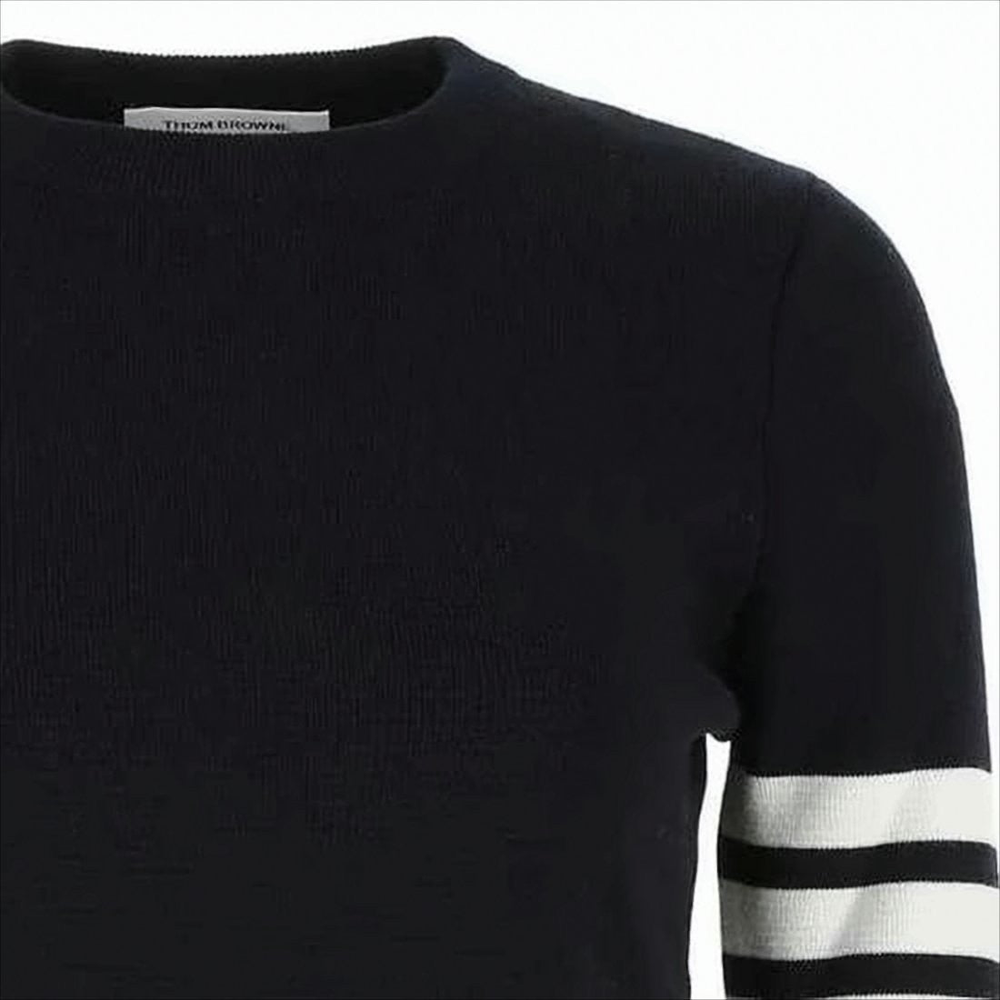 Textured Knit Sweater with Striped Detailing and Decorative Buttons