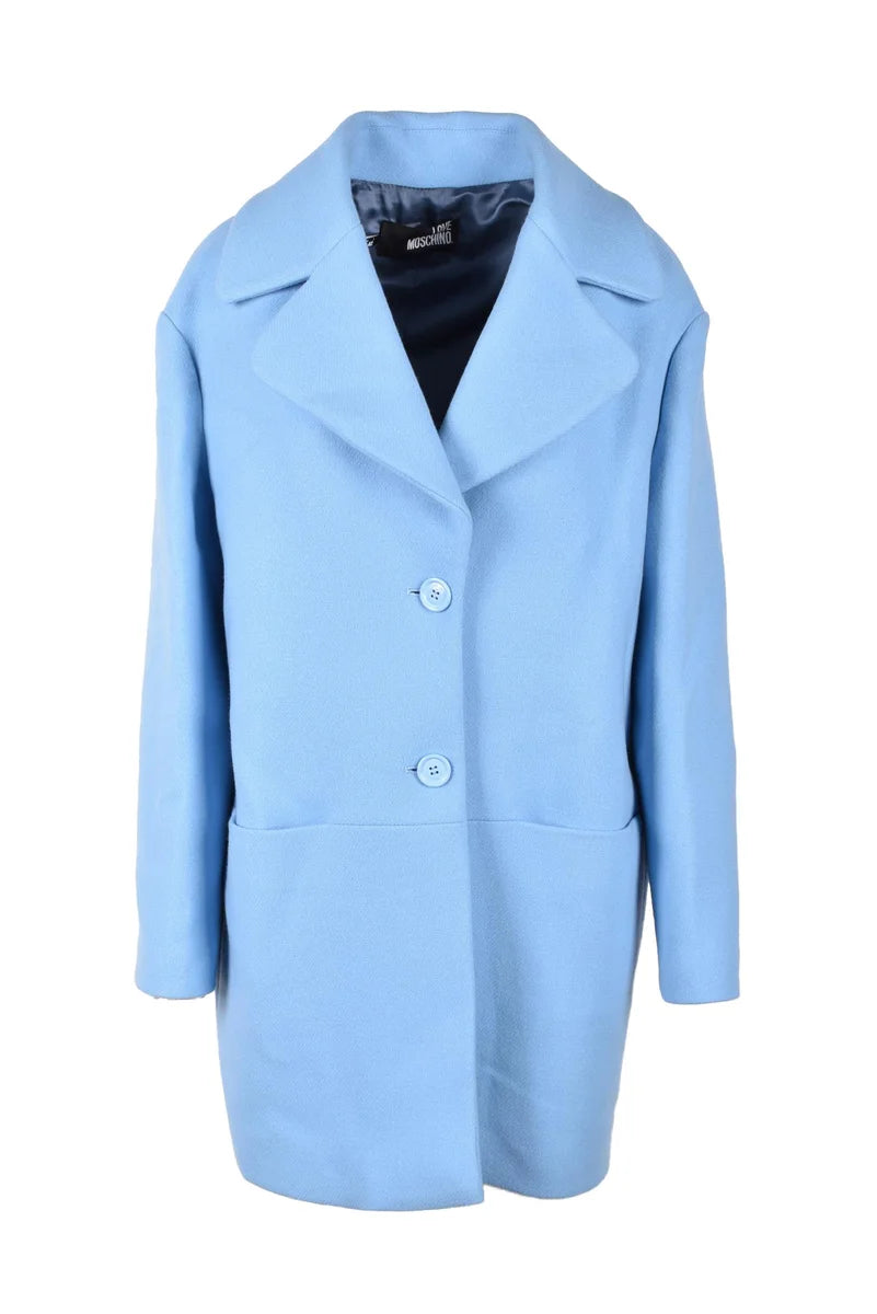 Relaxed Light Blue Coat with Wide Lapel Collar