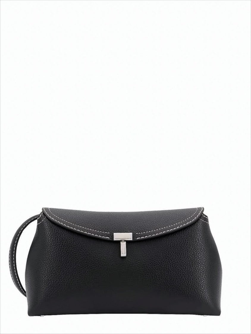 Curved Flap Shoulder Bag In Textured Cow Leather