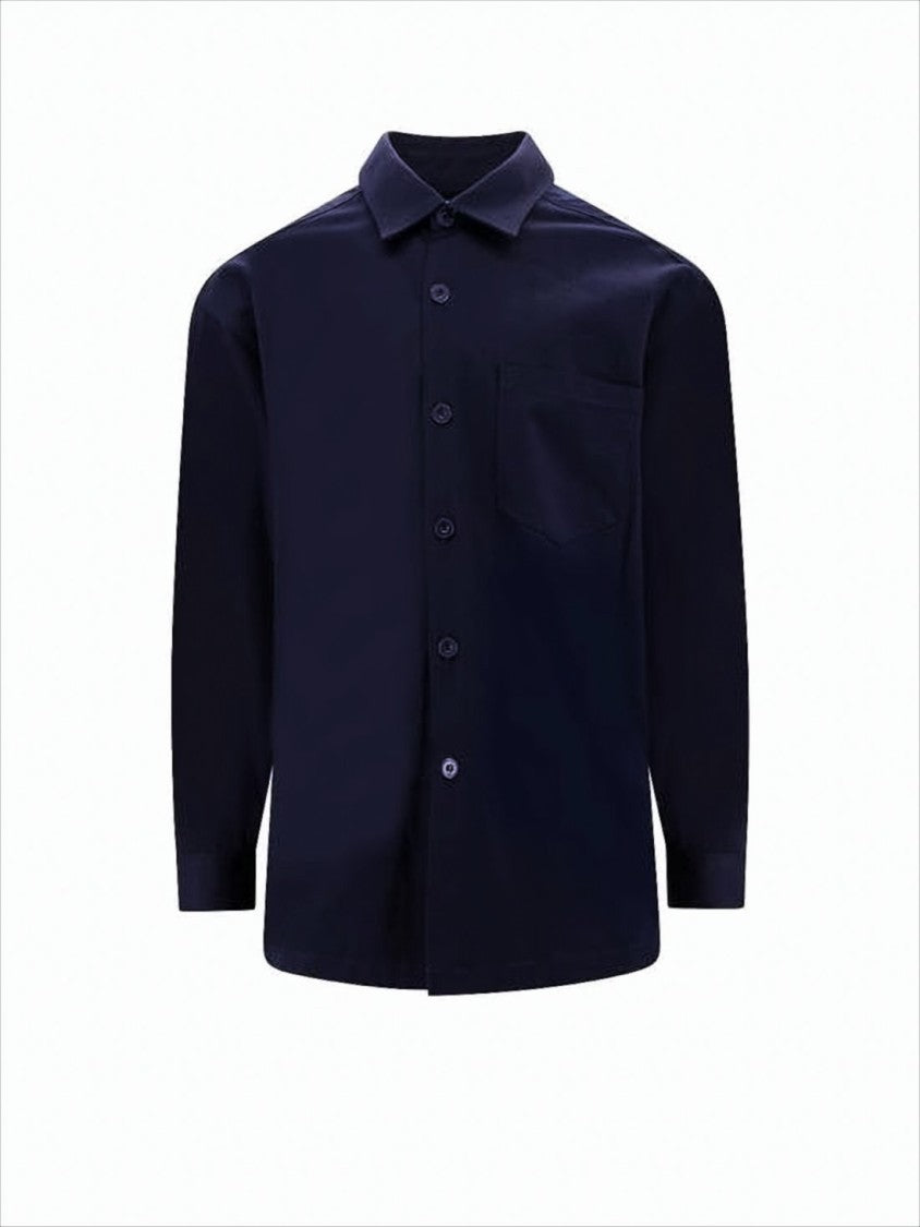 Classic Blue Button-Up Shirt with Embroidered Detail