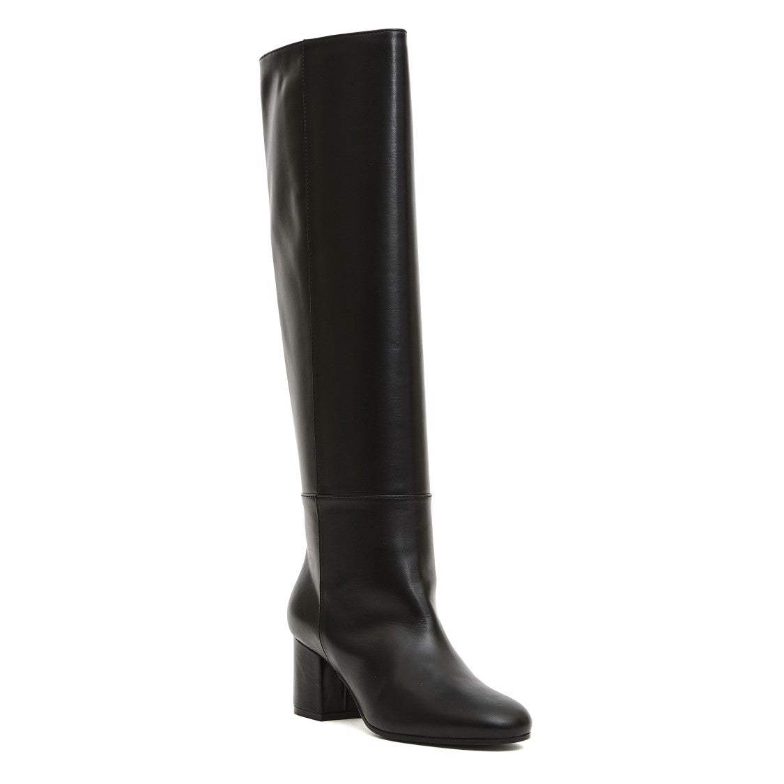 Knee-High Black Leather Boot With 70Mm Block Heel