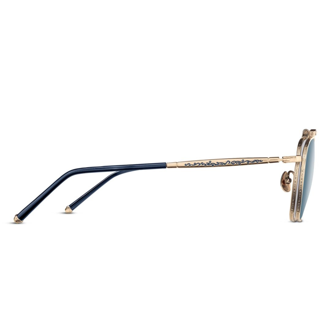 M3148.Sg Double Bridge Gold Metal Sunglasses with Intricate Detailing