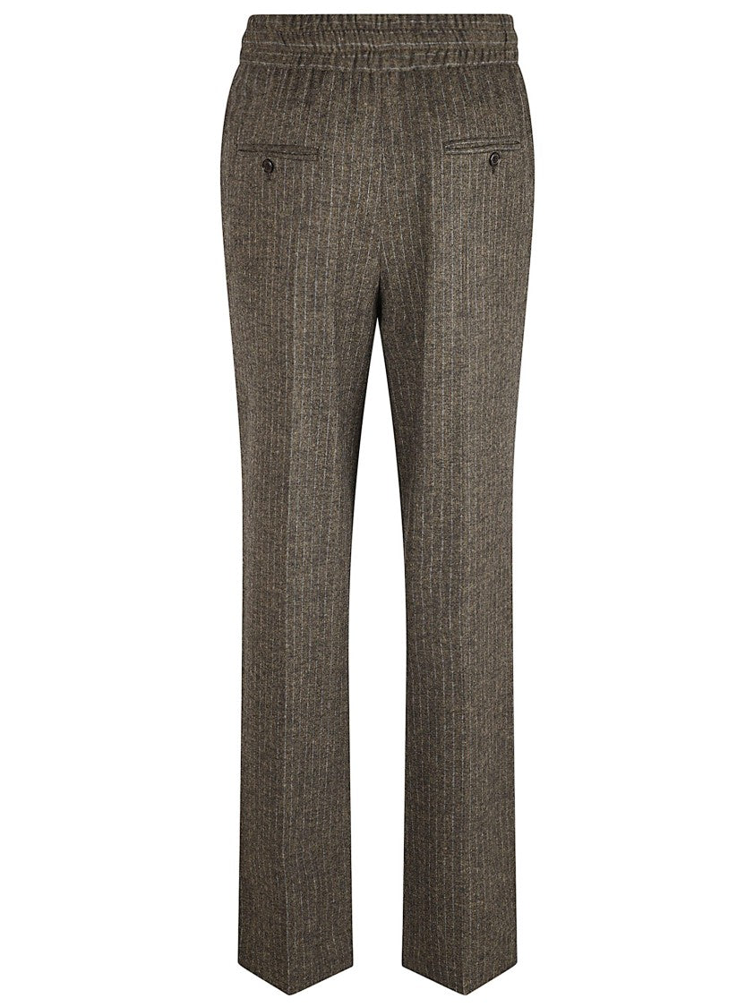 Dark Bronze Pinstripe Trousers With Elasticated Waistband
