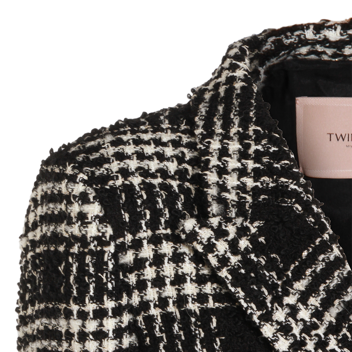 Double-Breasted Checkered Jacket with Textured Finish