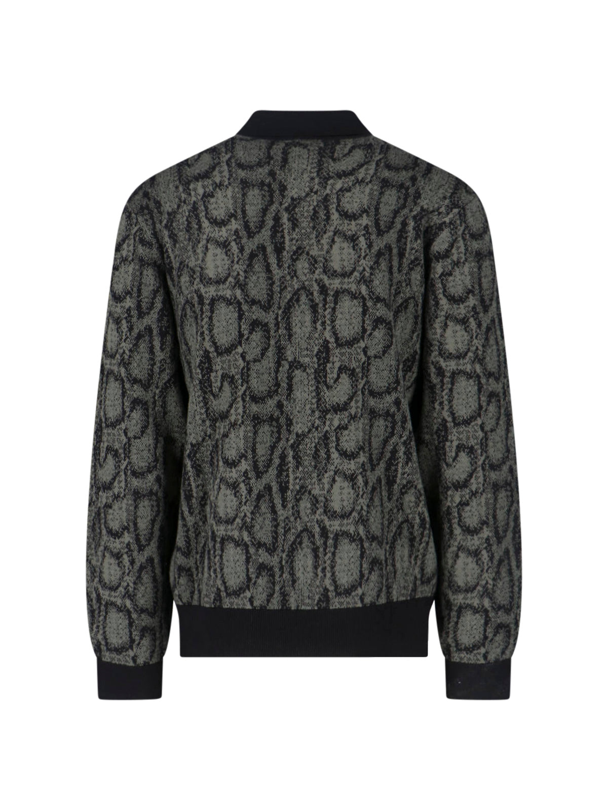 Green Snake Print Long-Sleeve Polo Sweater