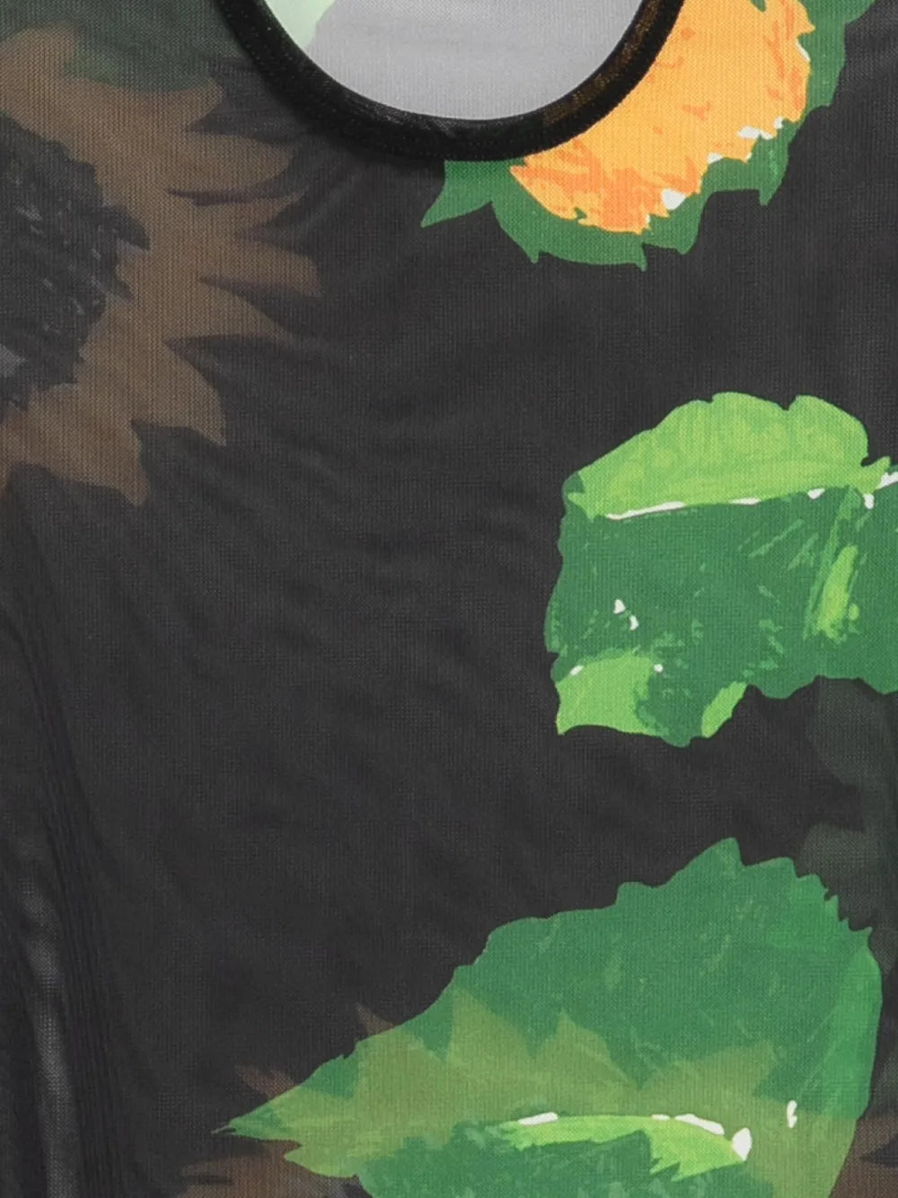 Sheer Black Long-Sleeve Top with Sunflower Print