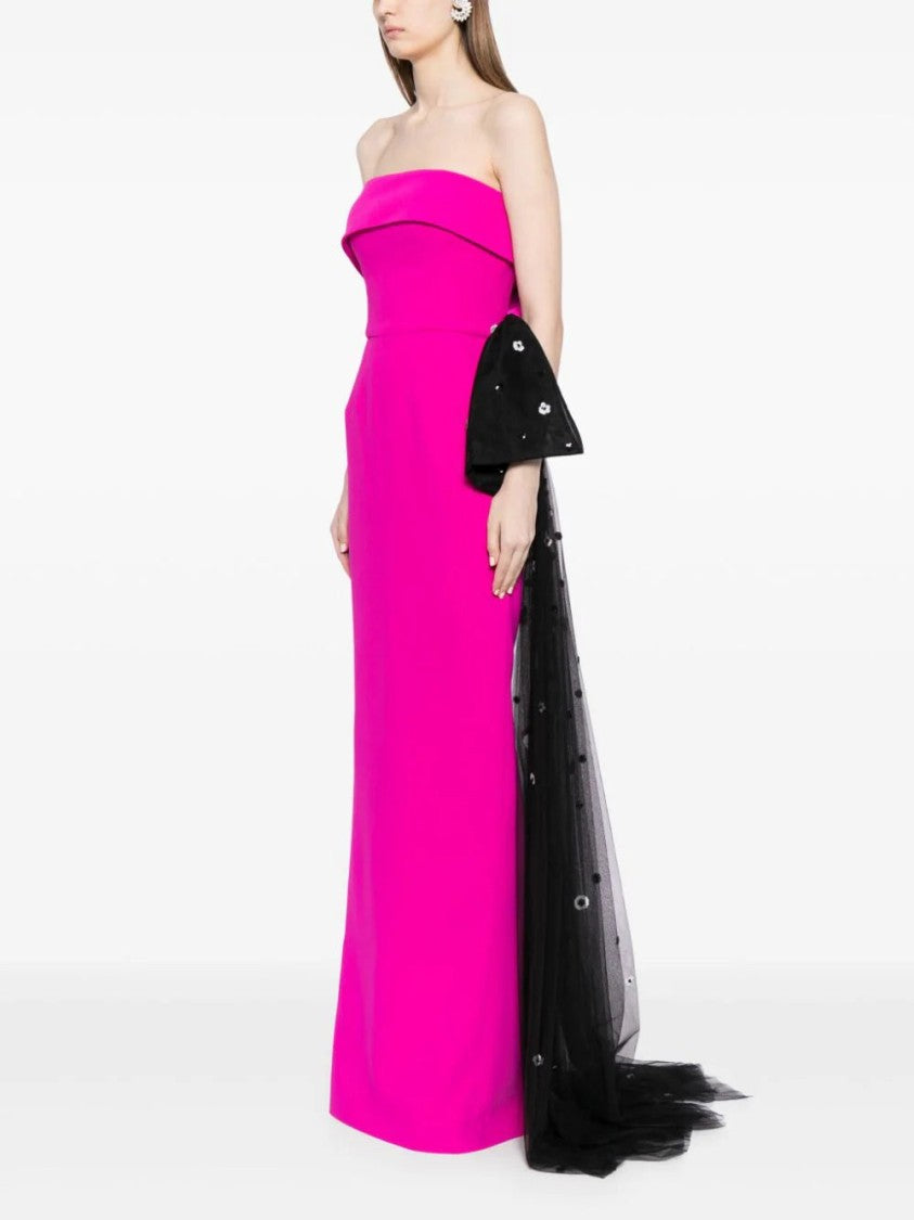 Crepe Off-Shoulder Dress With A Tulle Bow