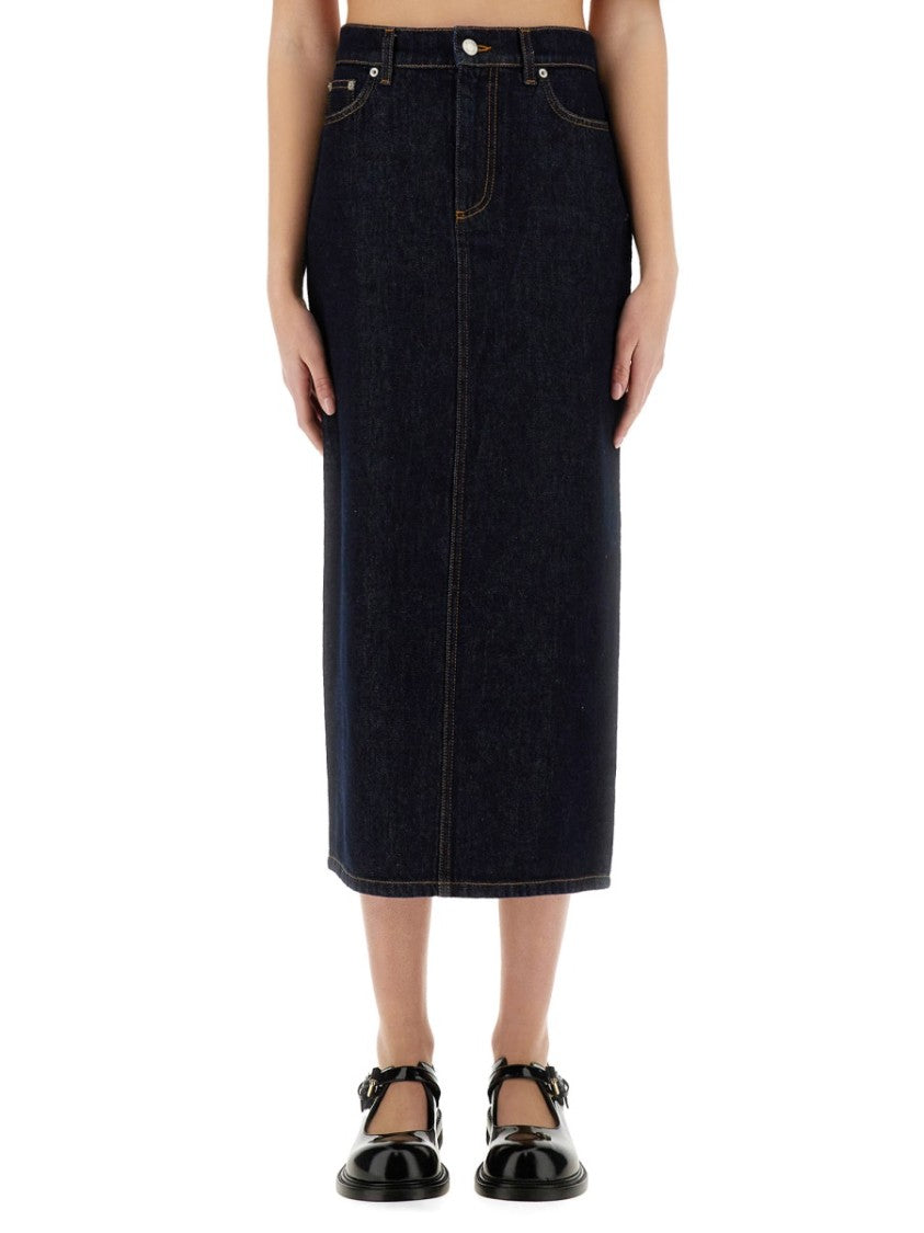 Classic High-Waisted Long Denim Skirt