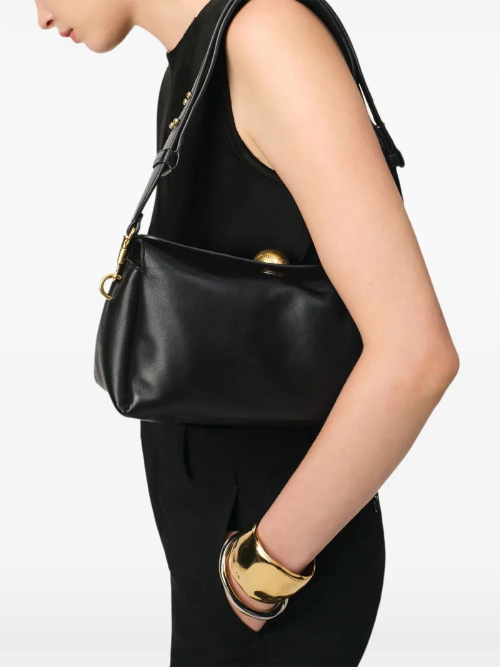 Structured Black Calf Leather Bag