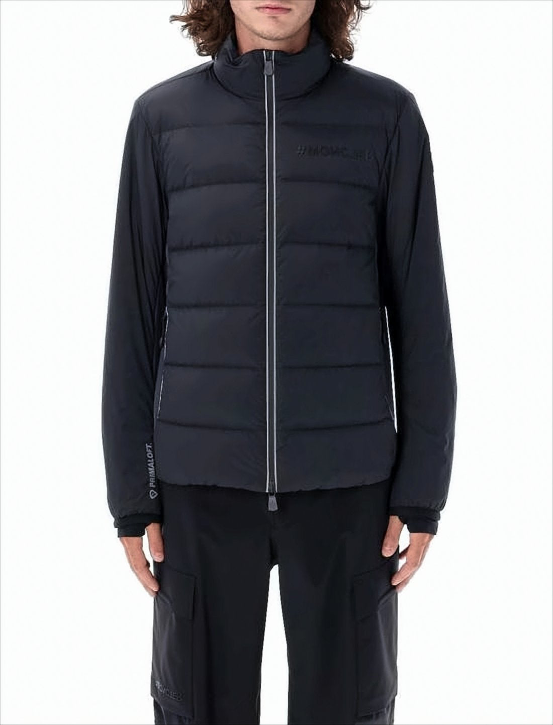 Tailored Padded Jacket with Horizontal Quilting and High Collar