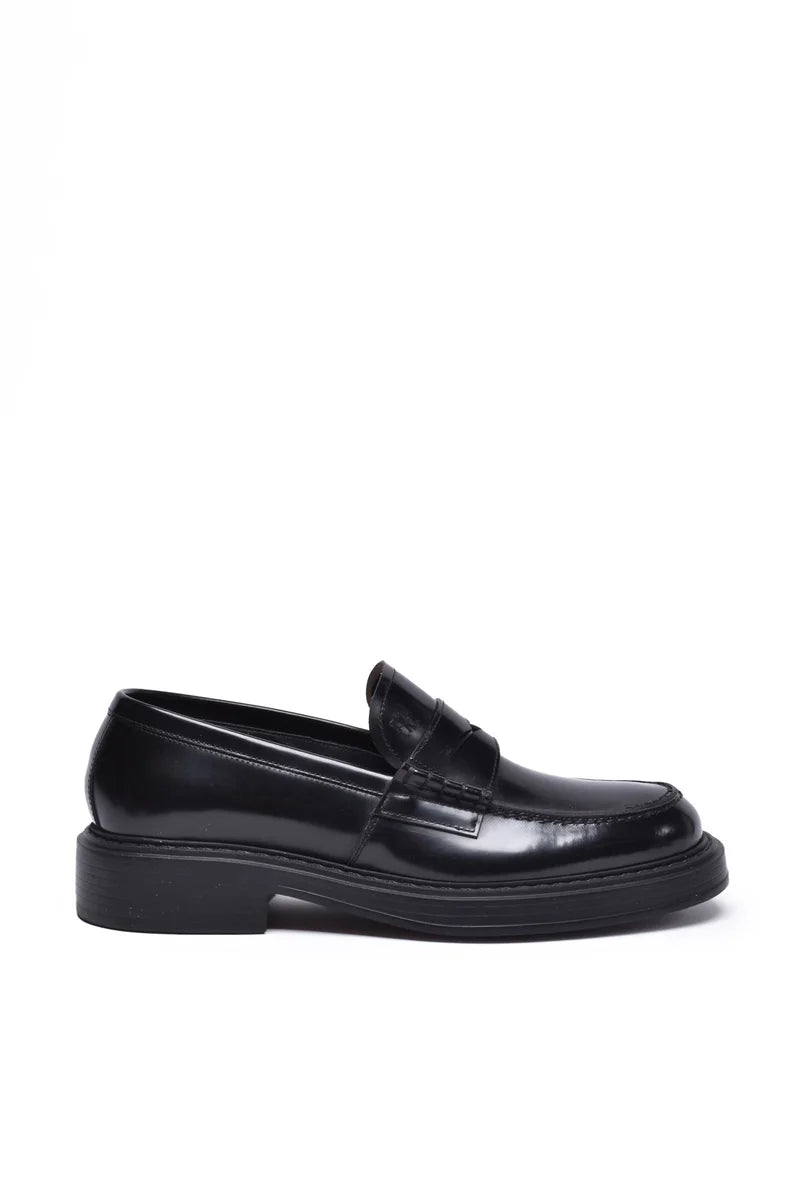 Brushed Leather Loafers - Black