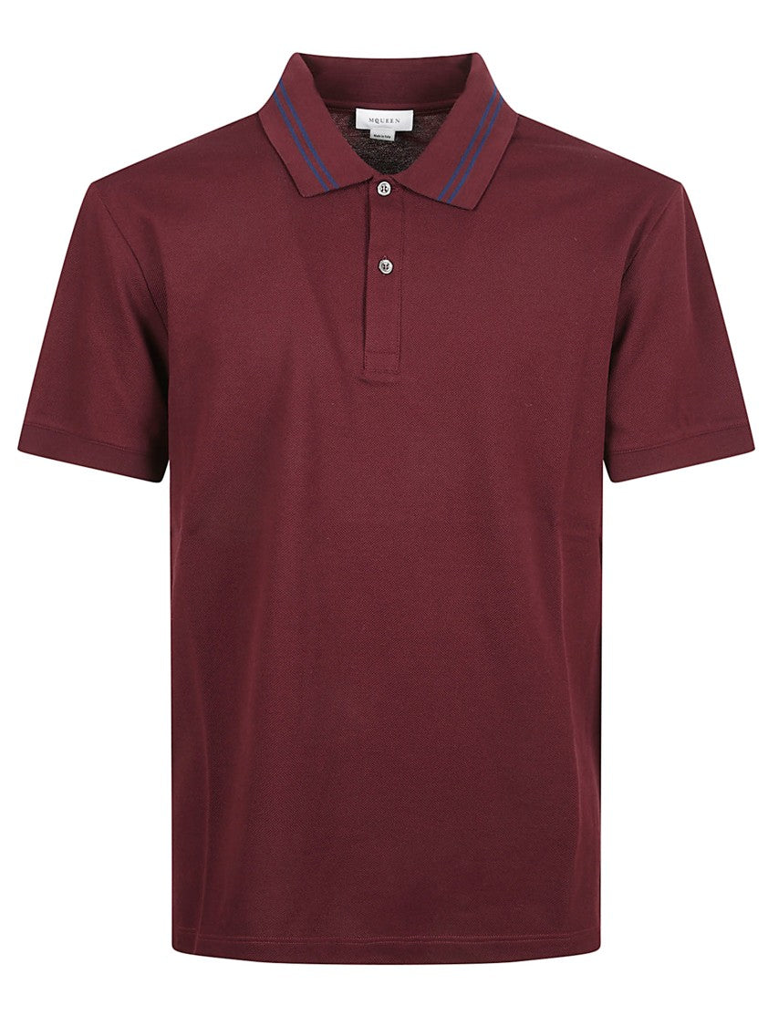 Burgundy Cotton Piqué Polo Shirt With Contrasting Logo