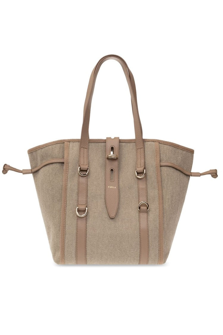 Textured Fabric Handbag With Leather Accents