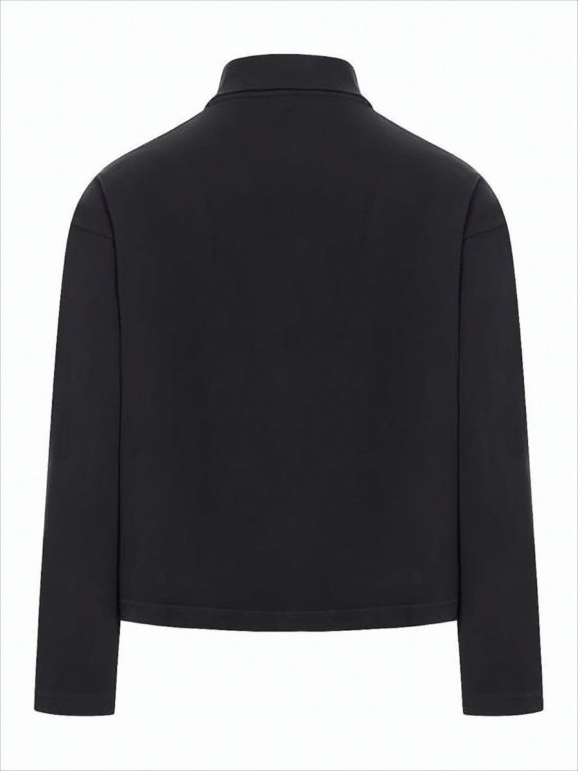Cropped Long-Sleeved Polo Shirt With Classic Collar And Tonal Embroidery