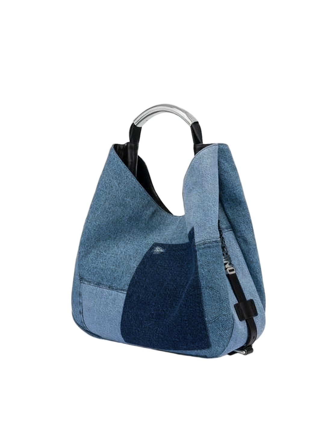 Patchwork Denim Shoulder Bag with Silver-tone Accents