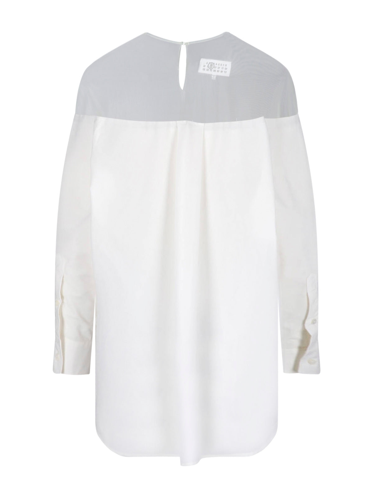 White Minimalist Sheer Yoke Button-Down Top
