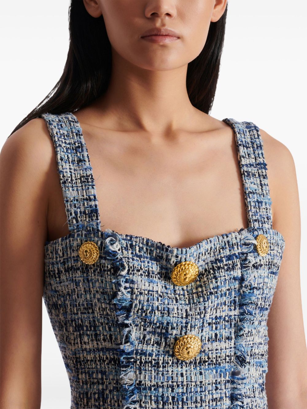 Fitted Blue-Grey Tweed Mini Dress