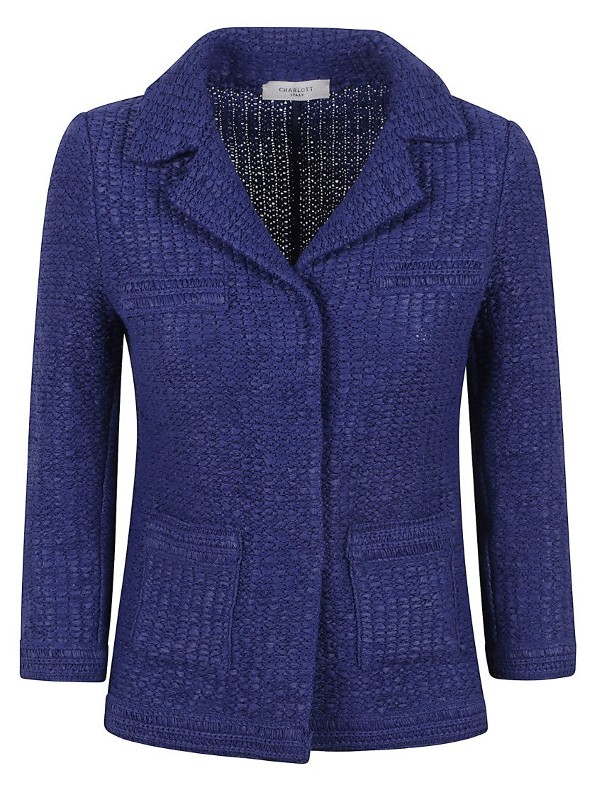 Textured Blue Jacket With Classic Collar