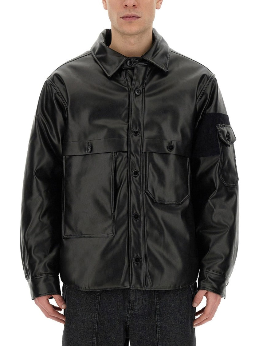 Black Shirt Jacket With Glossy Finish