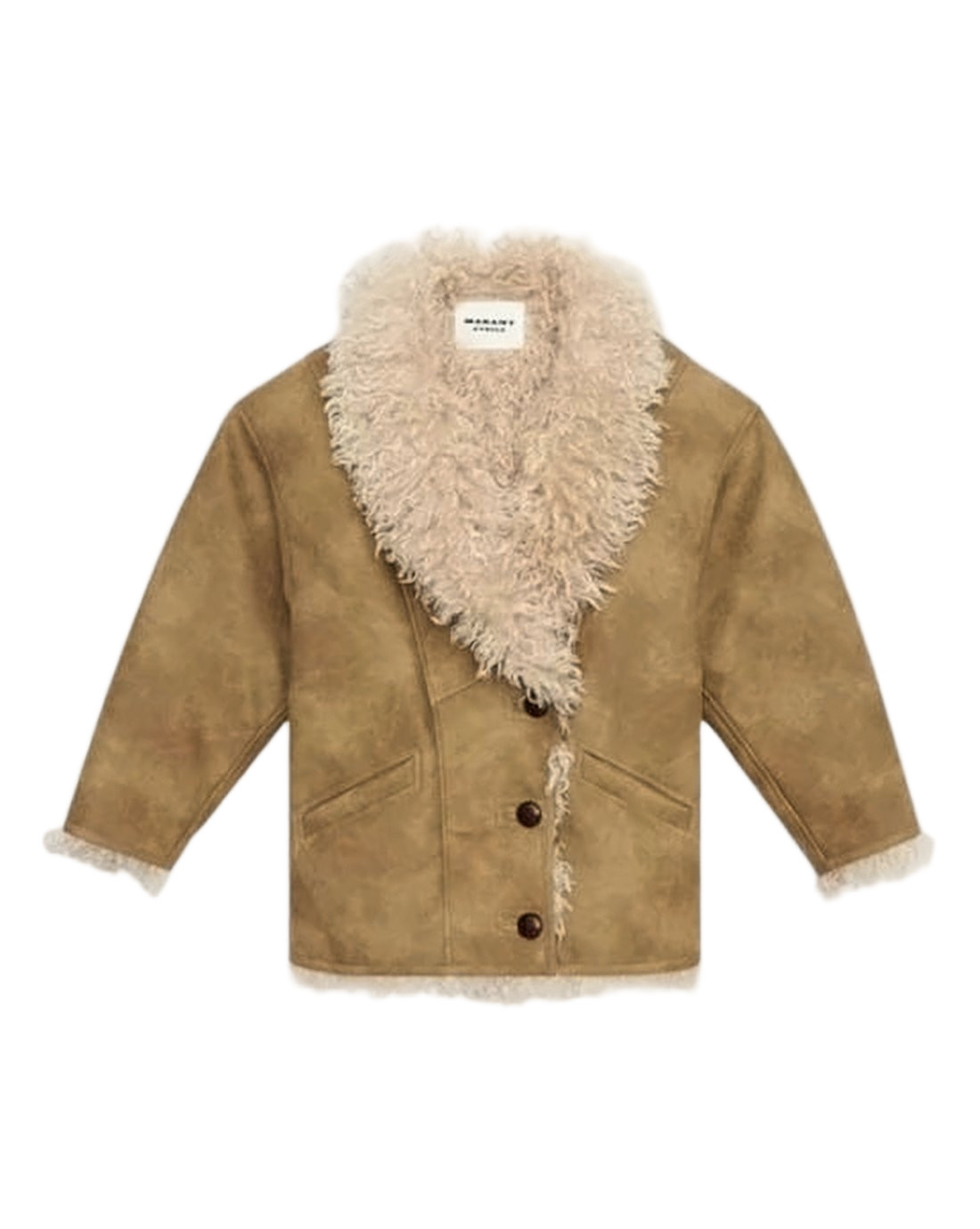 Boxy Short Coat with Plush Shearling Collar