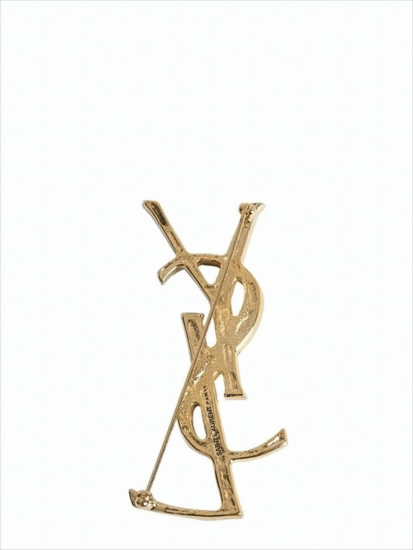 Intricately Textured Gold-tone Monogram Brooch
