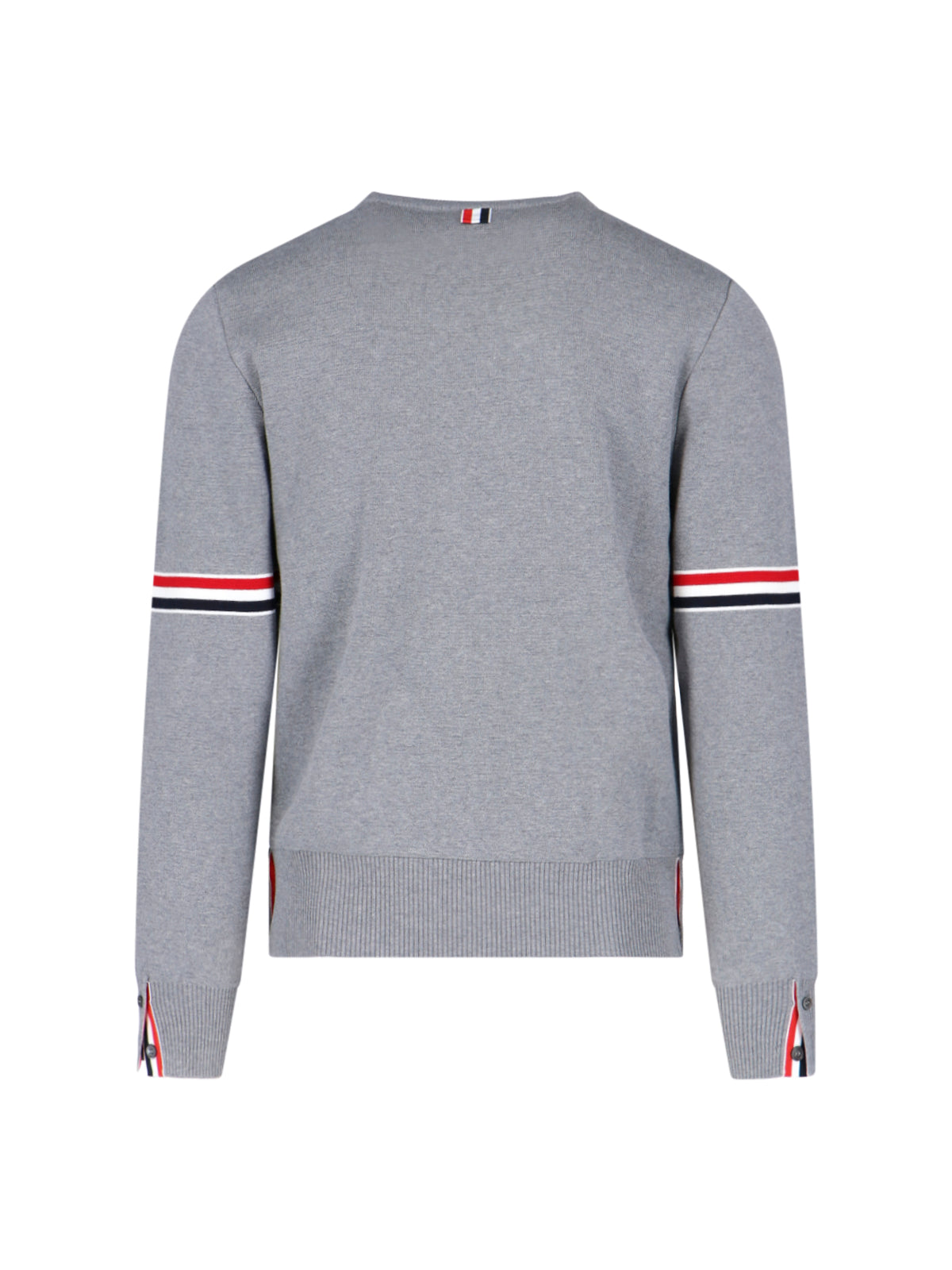 Grey Cotton Crewneck Sweater With Tricolor Grosgrain Highlights