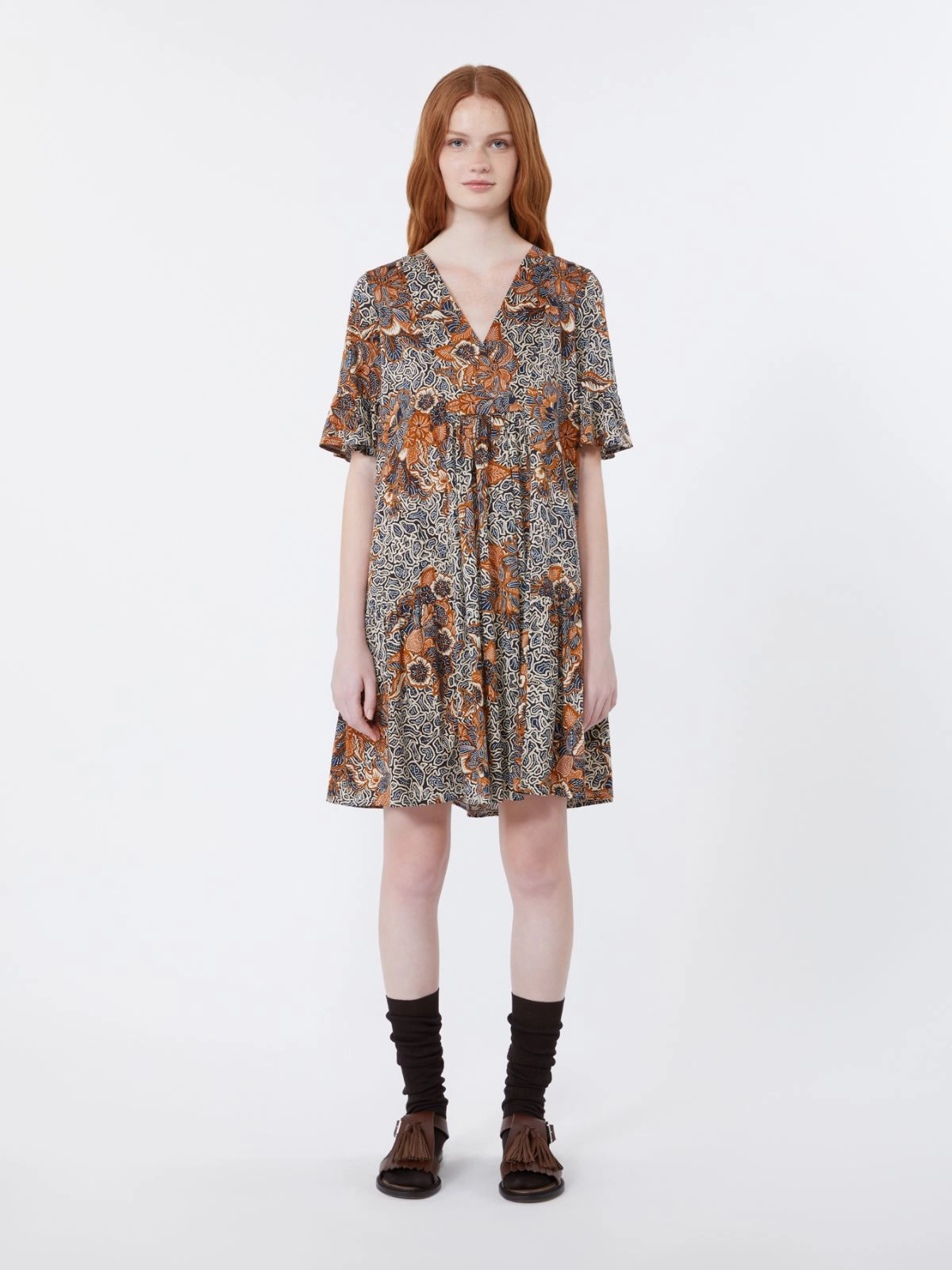 V-Neck Mini Dress with Flared Sleeves