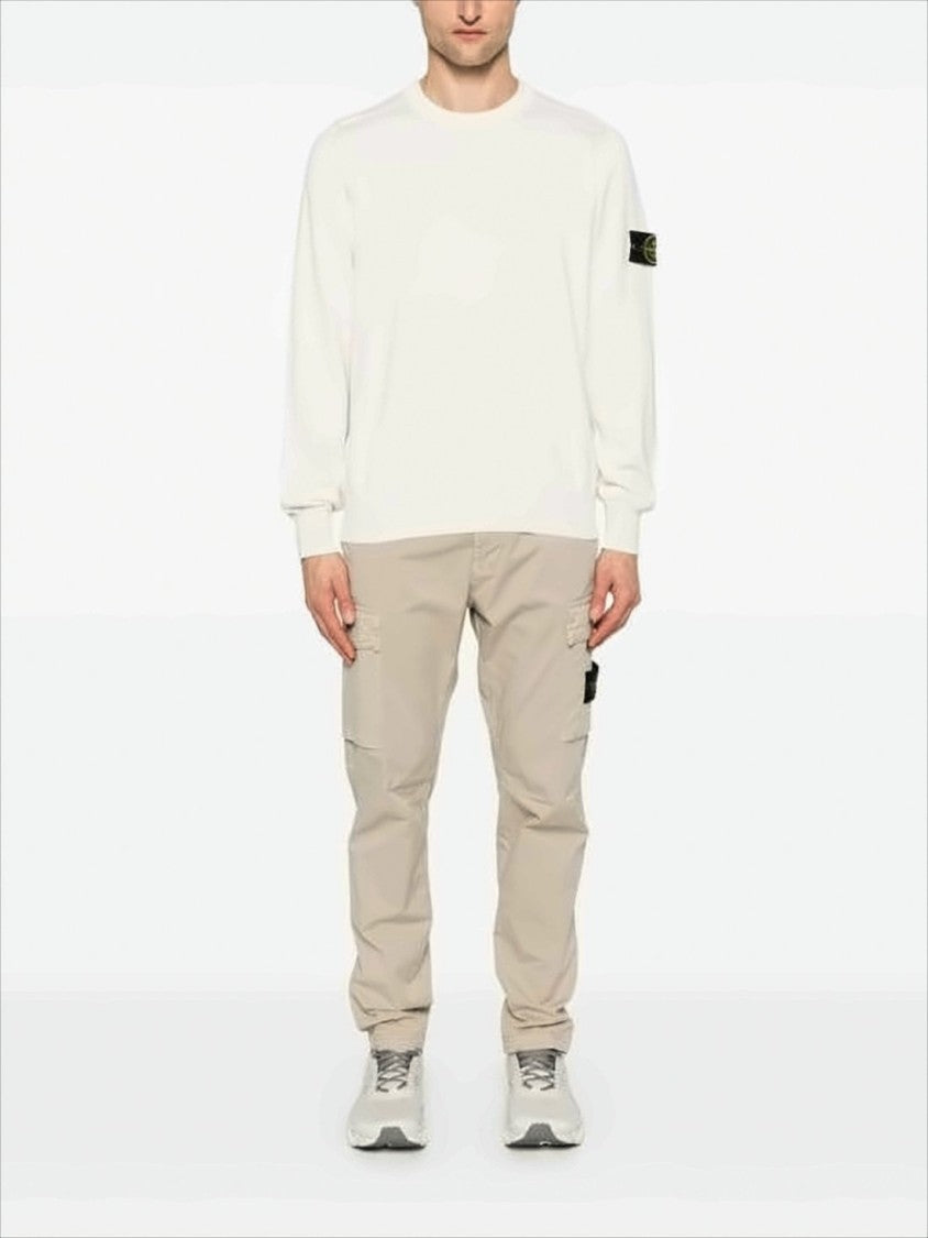 Clean Design Cotton Sweater With Distinctive Sleeve Patch
