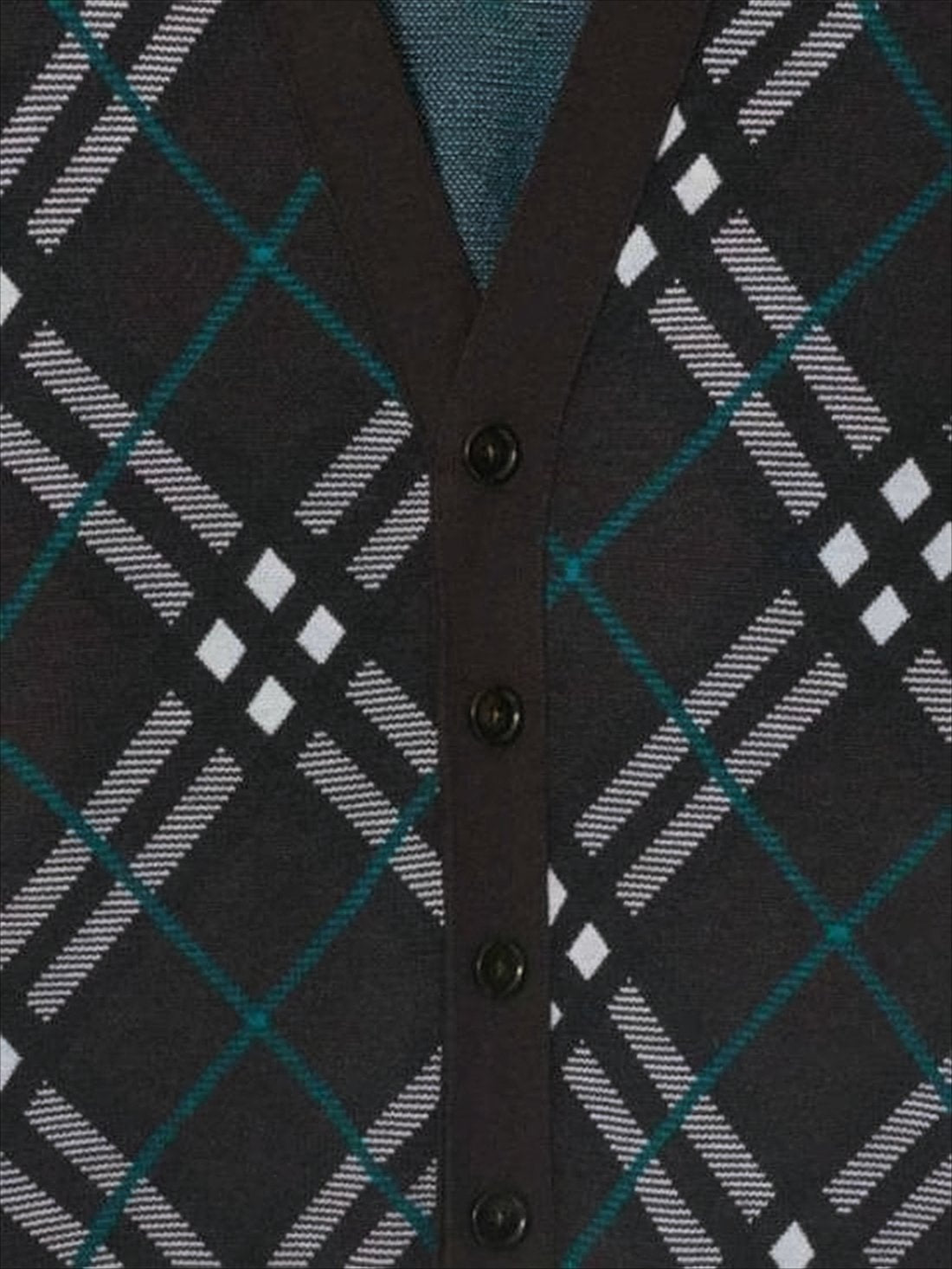 Plaid Wool Blend Cardigan with V-Neck