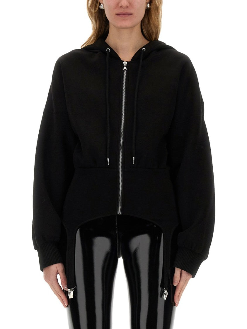 Cropped Black Sweatshirt With Suspender Detail